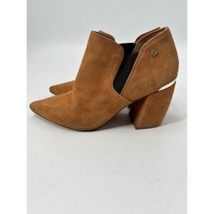 Antonio Melani Suede Pointed Toe Ankle Booties Block Heel Tan Brown Women's 8M